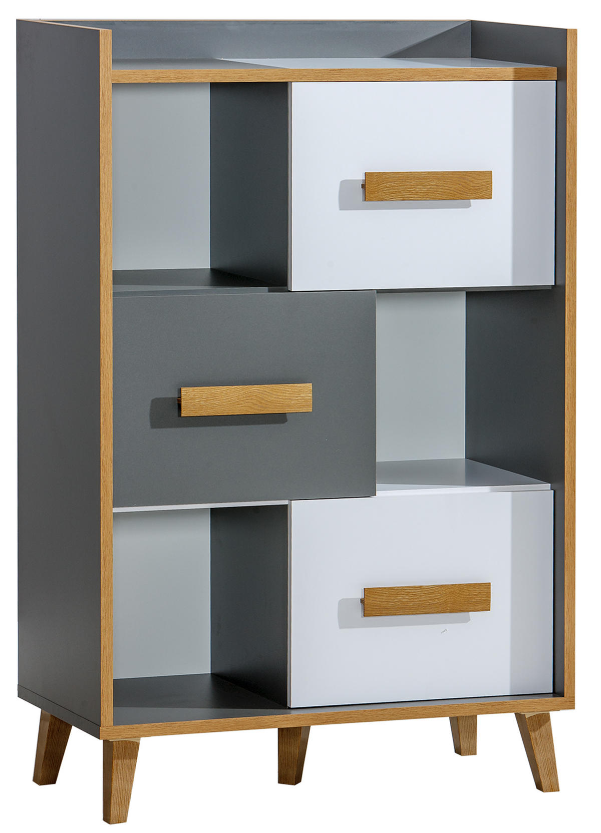 JUGENDZIMMER Werso in Weß, Riviera Eiche und Anthrazit 6 teiliges Komplett Set Kinderzimmer - Grau, Holzwerkstoff (120/200/80cm)
