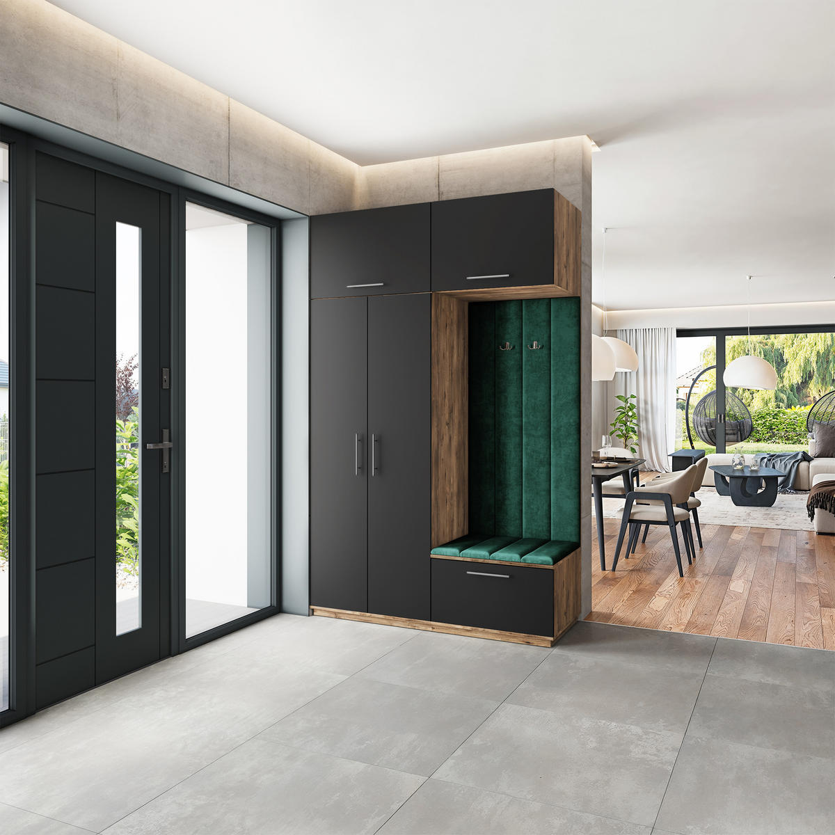 GARDEROBENSCHRANK REMA 150/240/60 cm Modern Garderobe-Set Eiche Lefkas - Eichefarben/Schwarz, Holzwerkstoff (150/240/60cm) - MASSENO