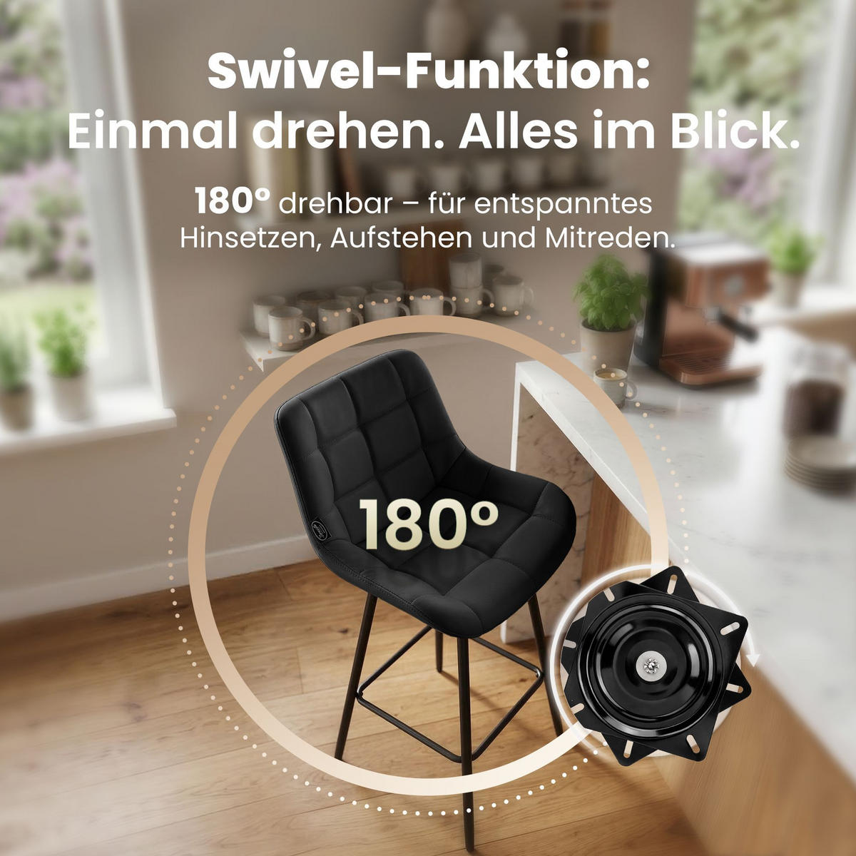 BARHOCKER Lederlook Schwarz - Schwarz, Textil/Metall (49/105/56cm) - CLP