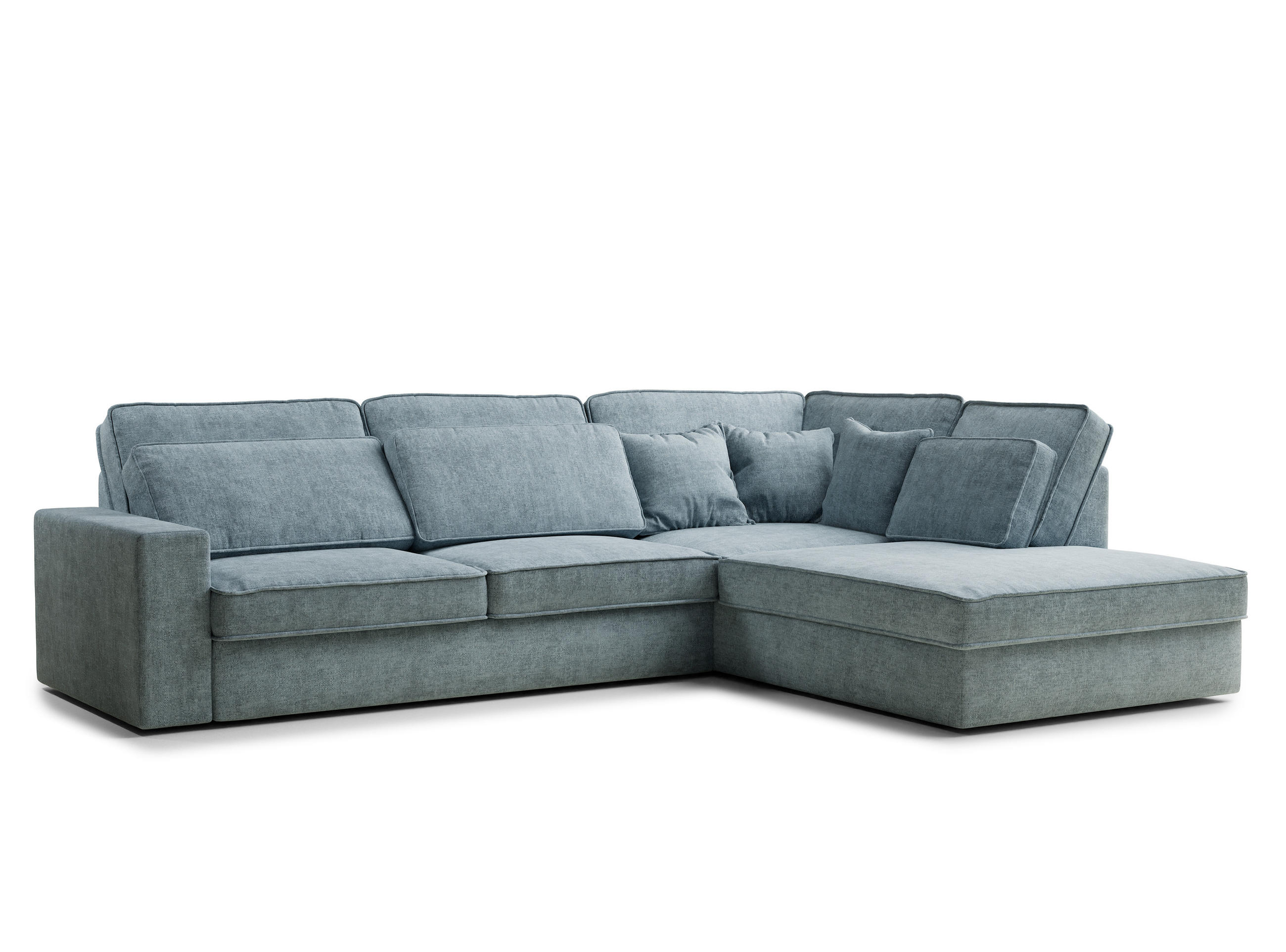 ECKSOFA Kirou Hellblau Chenille-Stoff - Rechts Seite - Schwarz/Hellblau, Holz/Holzwerkstoff (311/225cm) - Maison de Reve