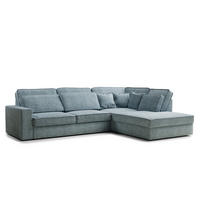ECKSOFA Kirou Hellblau Chenille-Stoff - Rechts Seite - Schwarz/Hellblau, Holz/Holzwerkstoff (311/225cm) - Maison de Reve
