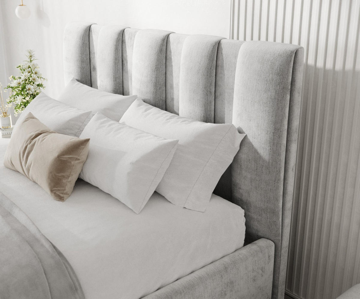 POLSTERBETT Loom 140/200 cm Hellgrau im Lotta Stoff - Hellgrau/Naturfarben, Holz/Holzwerkstoff (140/200cm) - AltaBeds