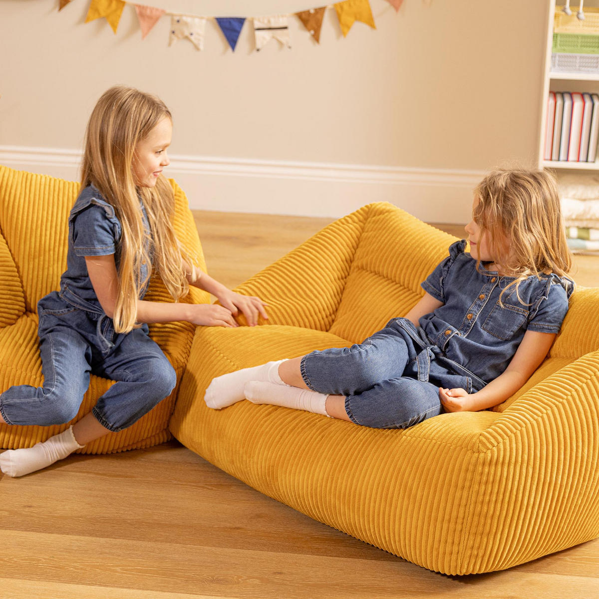 KINDERSOFA mit Sitzsack Sessel Cecilia - Gelb, Textil (140/44/55cm) - icon