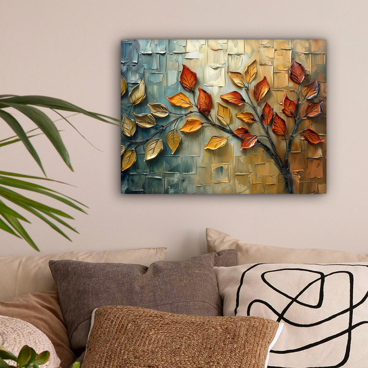 LEINWANDBILD Baum - Abstrakt - Natur - Kunst Wandbild 40x30 cm - Goldfarben, Textil (40/30cm) - MuchoWow