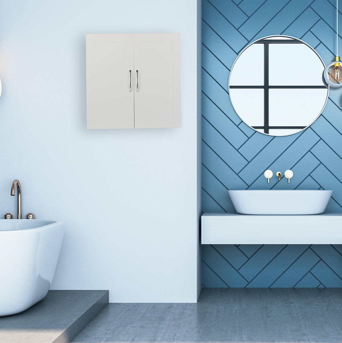 BADSCHRANK - Silberfarben/Weiß, Holzwerkstoff/Metall (60/60/18cm) - Relaxdays