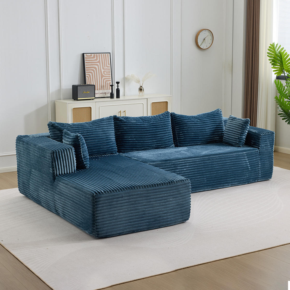 ECKSOFA 279/179/83 cm Blau Cord mit Chaiselongue - Blau, Textil (179/83/279cm) - Oxeza