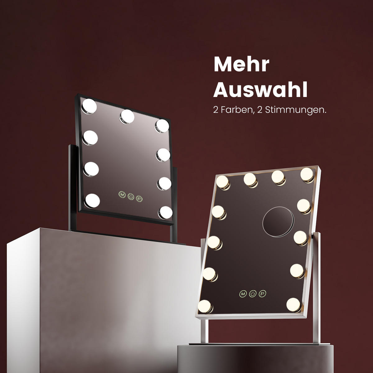 KOSMETIKSPIEGEL Rechteckiger mit Beleuchtung, Weiß, 30/25 cm - Weiß, Glas (25/8.5/30cm) - EMKE