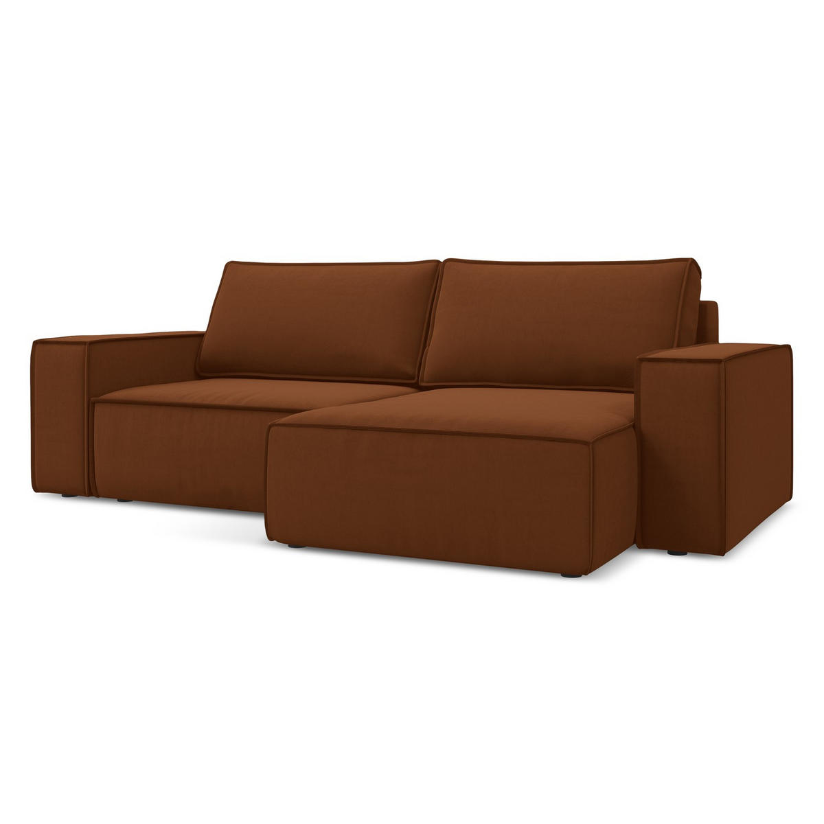 ECKSOFA mit Schlaffunktion Samt Stoff Orange - Terracotta/Schwarz, Kunststoff/Textil (257/148cm) - LaMiaSofa