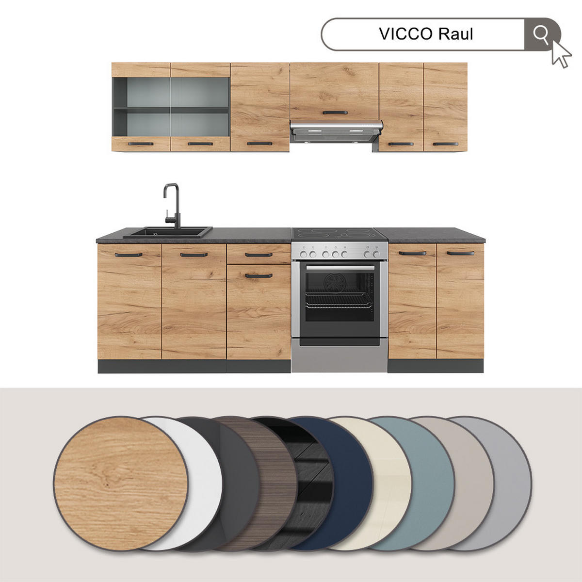 KUCHYŇSKÁ LINKA R-Line Šedá/antracitová - šedá/kašmírová, kompozitní dřevo (240/81.6/60cm) - Vicco