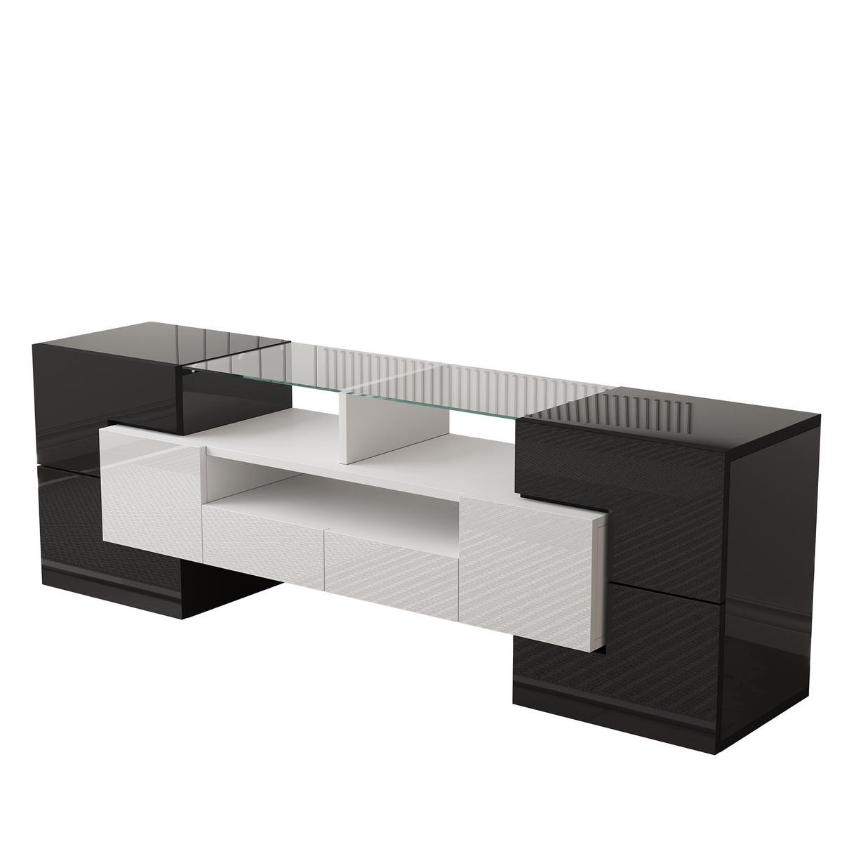 TV-SCHRANK mit LED-Beleuchtung 145 cm Hochglanz Weiß-Beton - Schwarz, Holzwerkstoff (30/51/145cm) - Beauniv