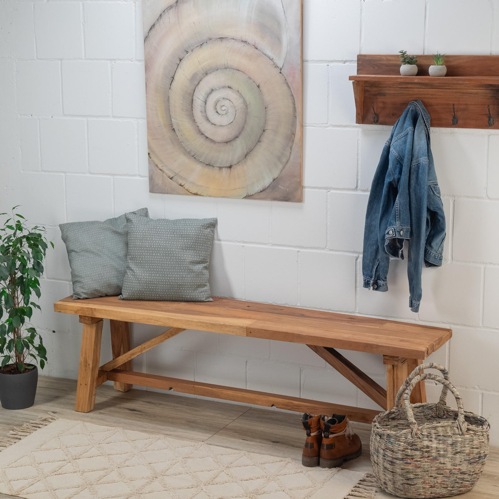 SITZBANK Roca 160cm, Massivholz naturfarben - Naturfarben, Holz (160/46.5/36cm) - CREEDWOOD