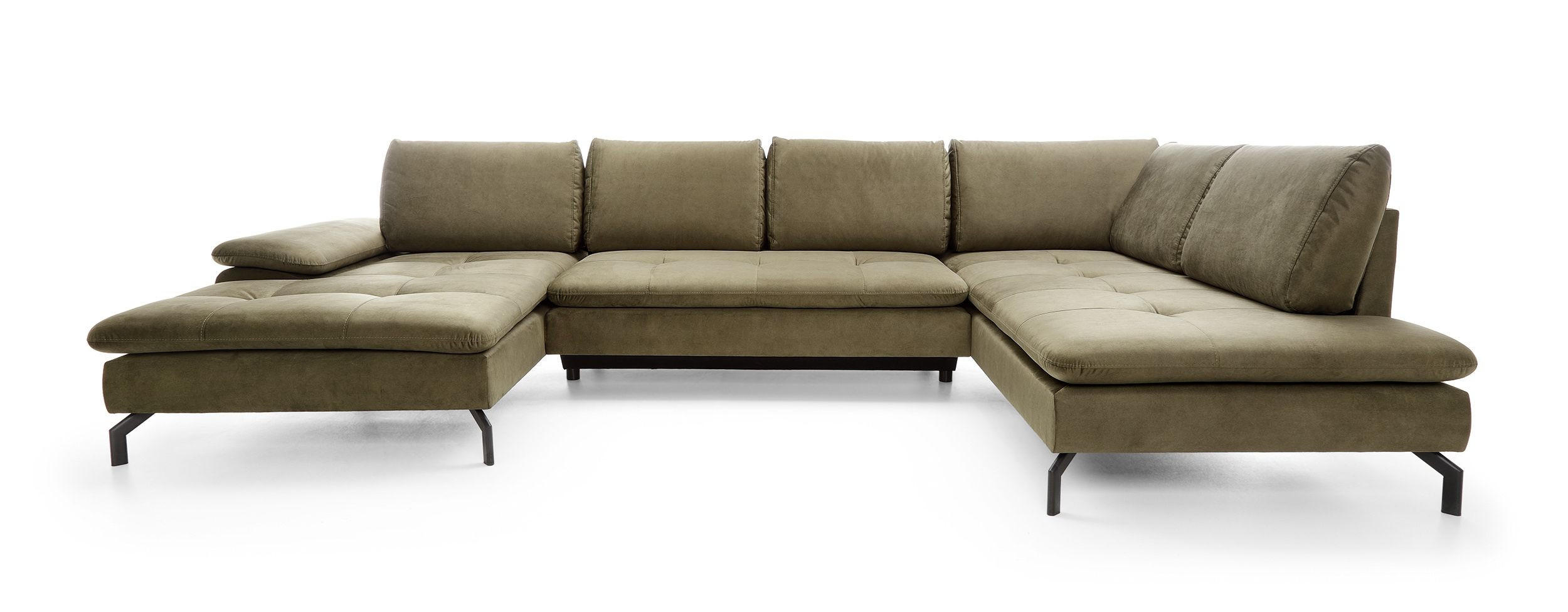 WOHNLANDSCHAFT VOLO Grün Plüsch-Stoff mit Schlaffunktion - Grün, Holz (347/82/205cm) - MASSENO