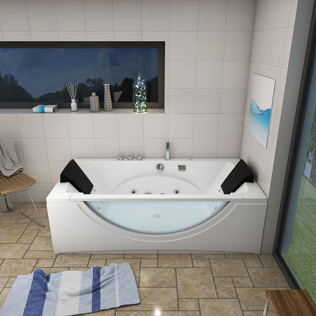 WHIRLPOOL Badewanne Eckwanne Wanne W81-TH-C 180x90cm - Weiß, Glas/Kunststoff (90/55/180cm) - AcquaVapore by Sandra Jentho