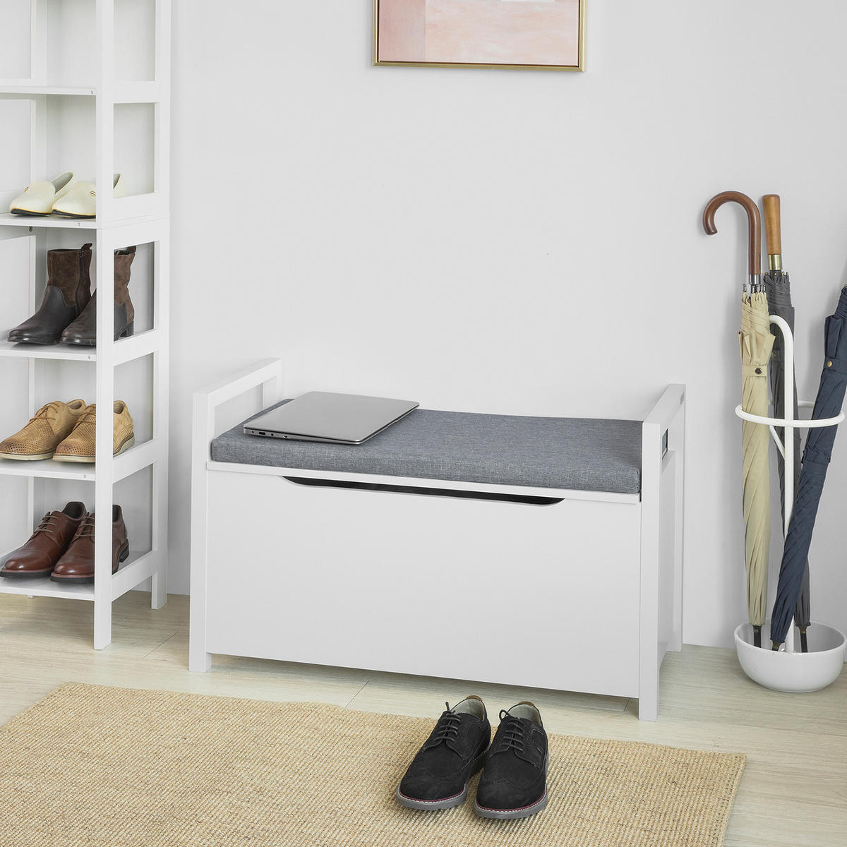 SCHUHBANK Weiß - Weiß, Holzwerkstoff (86/54/38cm) - SoBuy