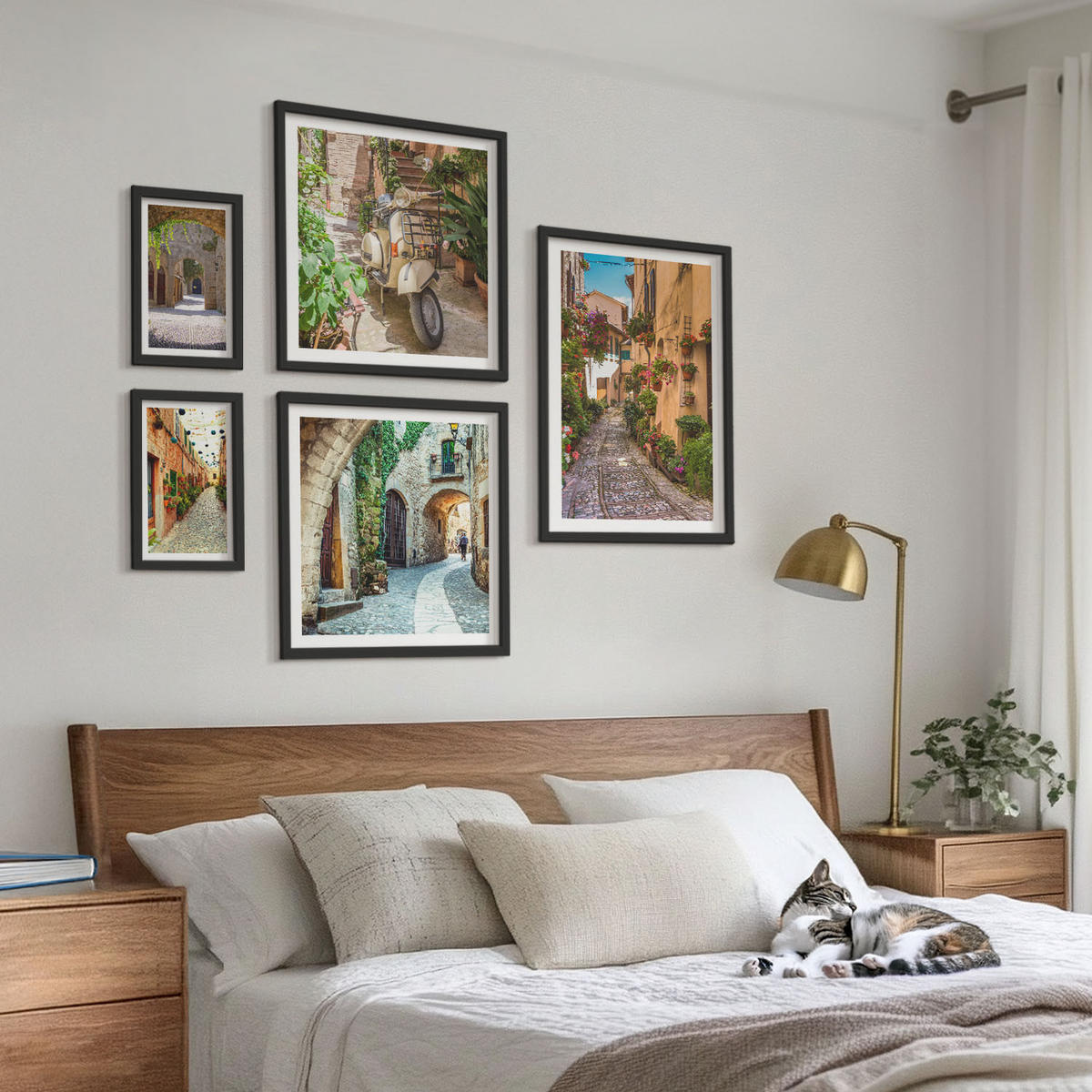 BILDER SET 5er Set - 50x50 cm & 20x30 cm & 40x60 cm Schwarzer Rahmen - Porträts von Frauen mit Lippen - Schwarz, Kunststoff (40/60cm) - TULUP