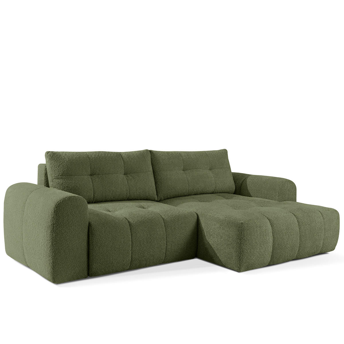 ECKSOFA RECHTS RAVIA, Bouclé, Olivgrün - Olivgrün, Holz/Textil (256/104cm) - KONSIMO®