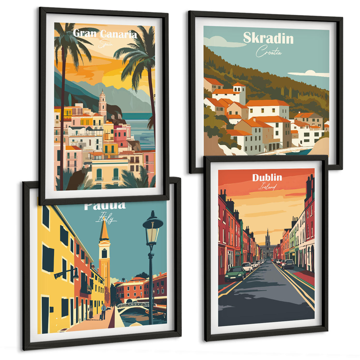 BILDER SET 4er Set - 50x50 cm & 40x60 cm Schwarzer Rahmen - Stadt- und Naturlandschaften - Schwarz, Kunststoff (50/50cm) - TULUP