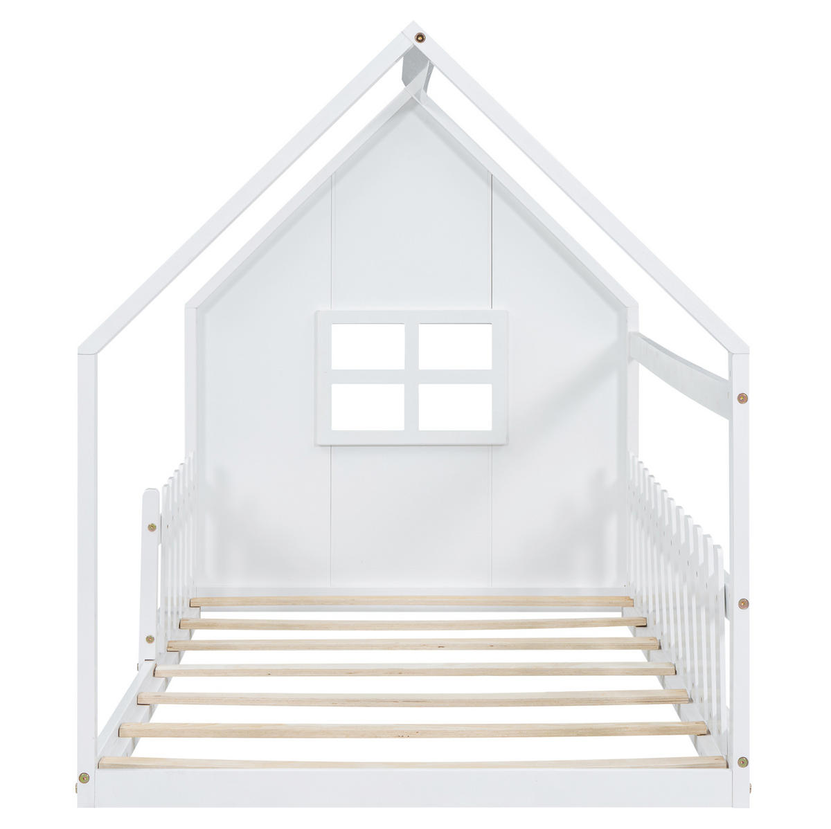 HAUSBETT 90/200 cm in Weiß – aus Kiefer und MDF, in Hausform - Weiß, Holz (90/200cm) - BEAOK
