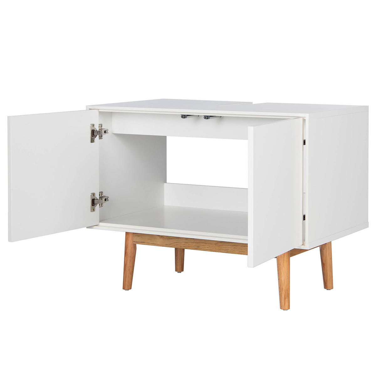 WASCHBECKENUNTERSCHRANK - Eiche teilmassiv - Weiß, Holzwerkstoff (80/60/46cm) - home24