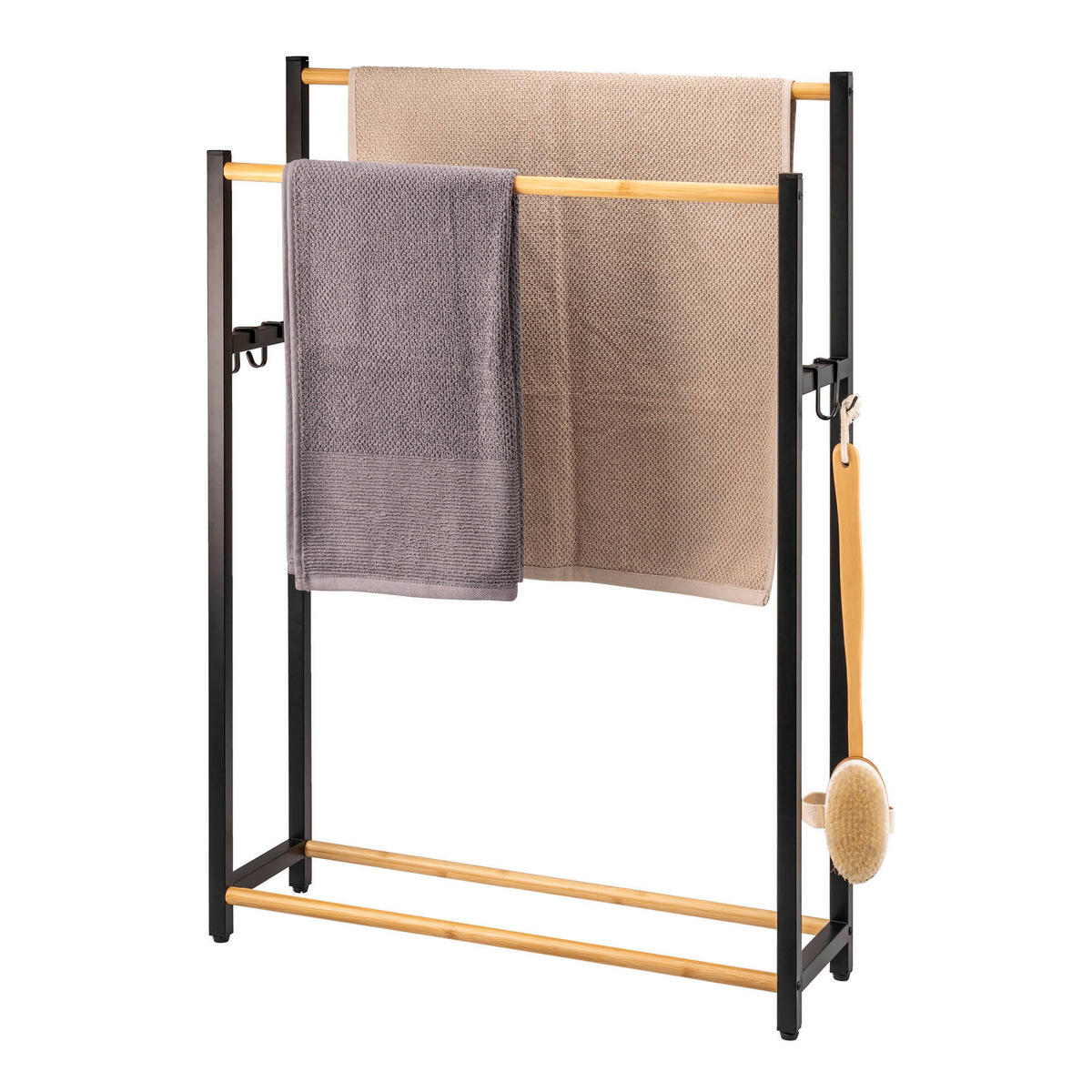 STAND-HANDTUCHHALTER, Metall, schwarz - Schwarz, Metall (65/21/96cm) - eluno