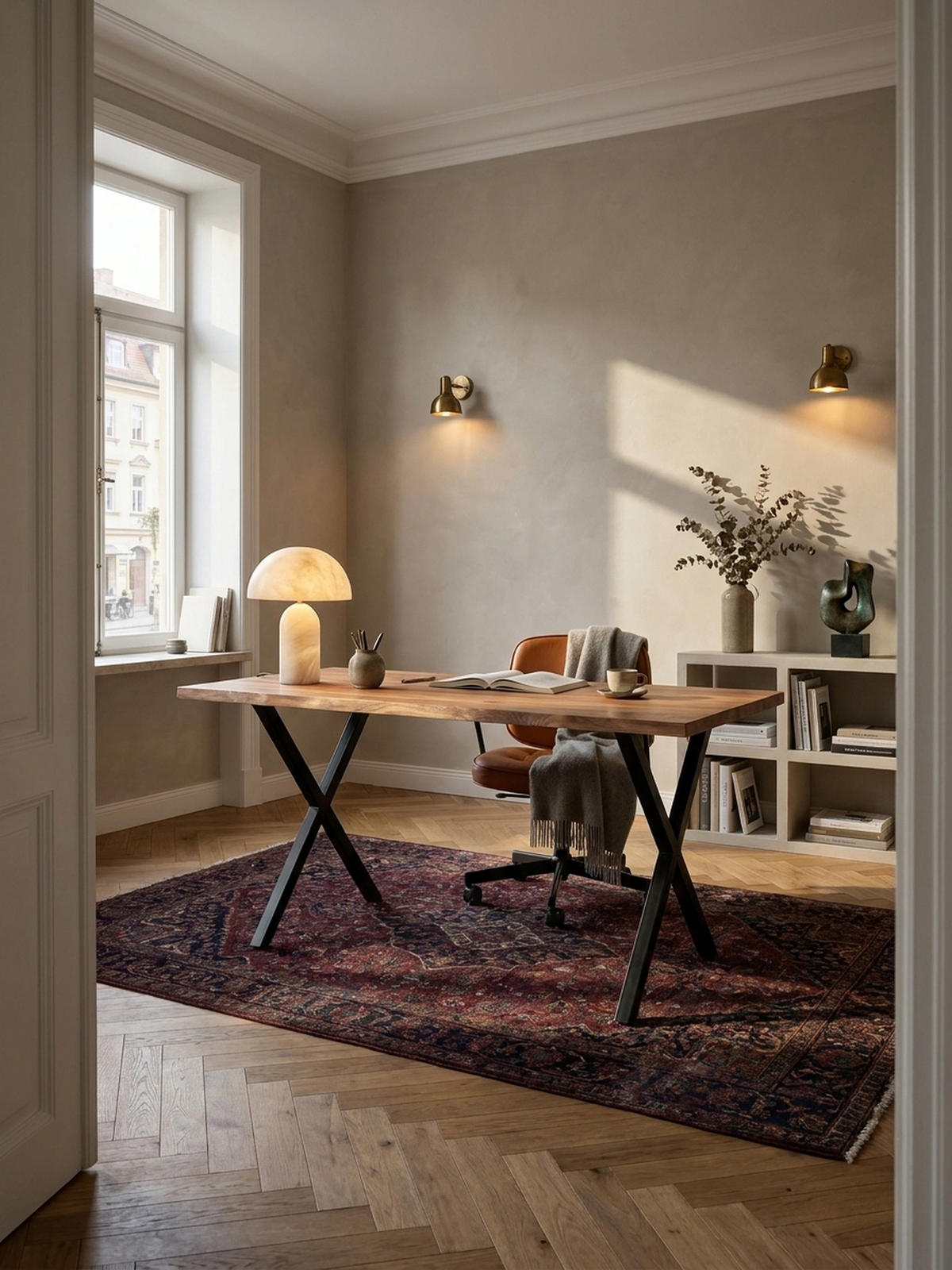 SCHREIBTISCH Massivholz X-Gestell Baumkante Handgefertigt KRETA, Goldbraun-Schwarz 140x80x76 cm - Schwarz/Braun, Holz/Metall (80/140/76cm) - KADIMA DESIGN