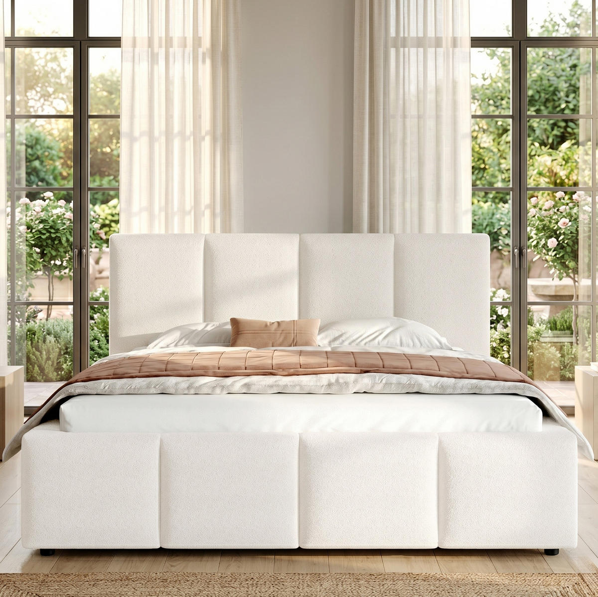 POLSTERBETT mit Lattenrost 180x200 cm Bouclé Beige - Beige, Metall (180/200cm) - Meubliv