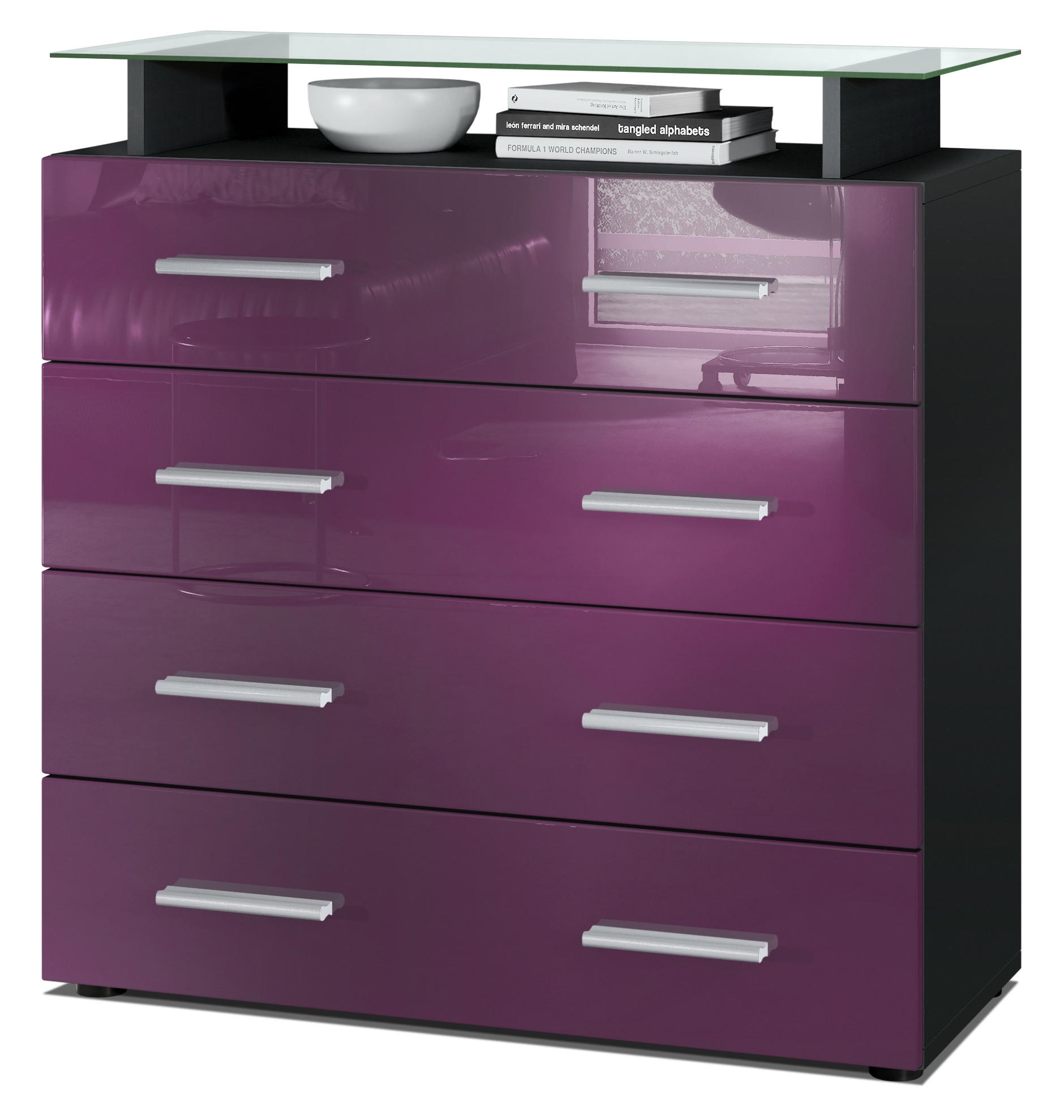 KOMMODE Pavos Brombeer Hochglanz - Brombeere, Holzwerkstoff (76/81/35cm) - Vladon