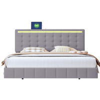 POLSTERBETT 160/200 cm grau mit LED-Beleuchtung und Kopfteil-Design - Grau, Textil (160/200cm) - OKWISH