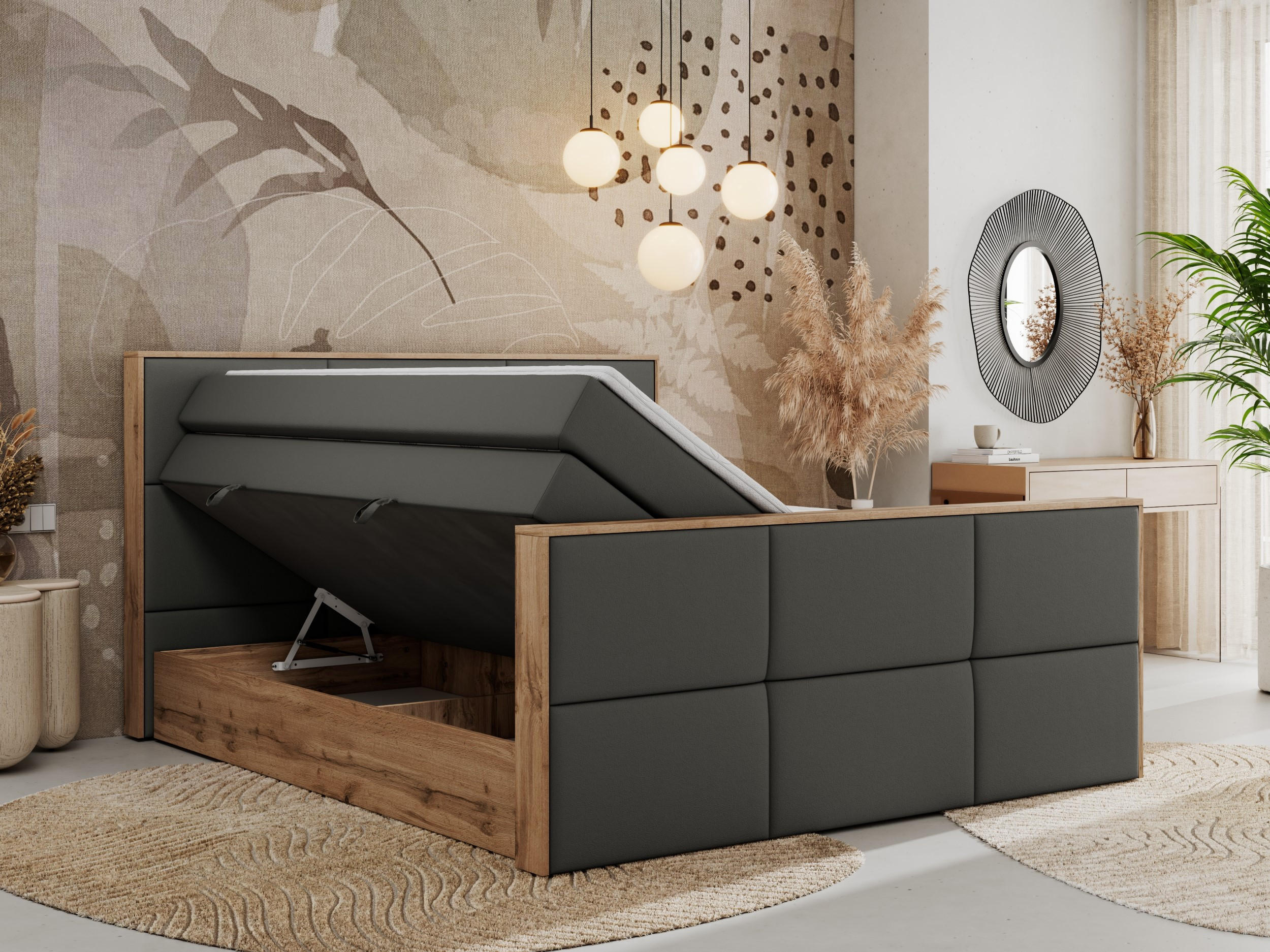 Thumbnail - MKS Boxspringbett, Dunkelgrau, Textil, 2-Sitzer, H3, Rechteckig, 160x200 cm, Oeko-Tex®, Schlafzimmer, Betten, Boxspringb...