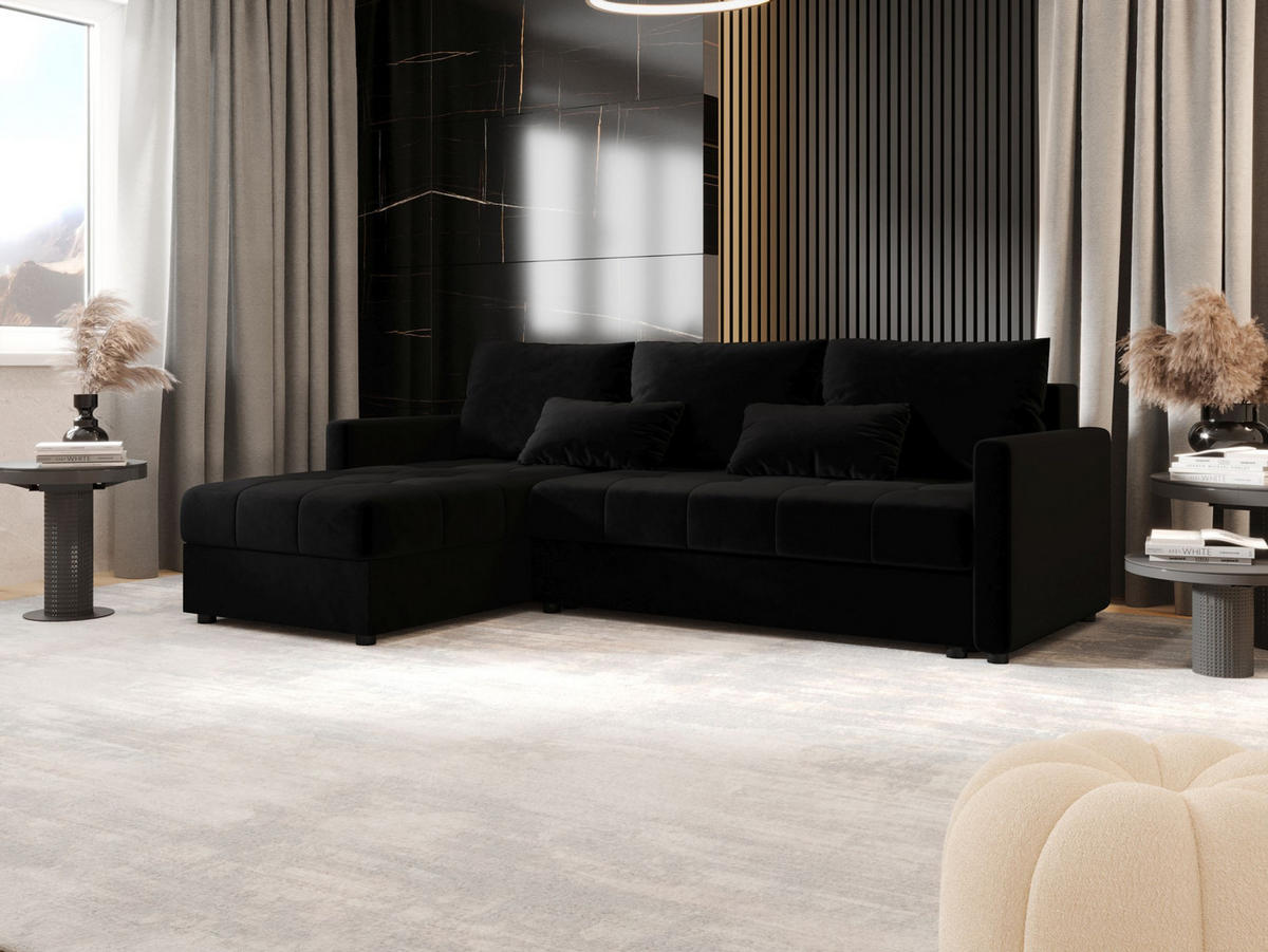 ECKSOFA MOS L BIS Itaka 15 Links mit Schlaffunktion - Schwarz, Textil (220/143cm) - Bedante