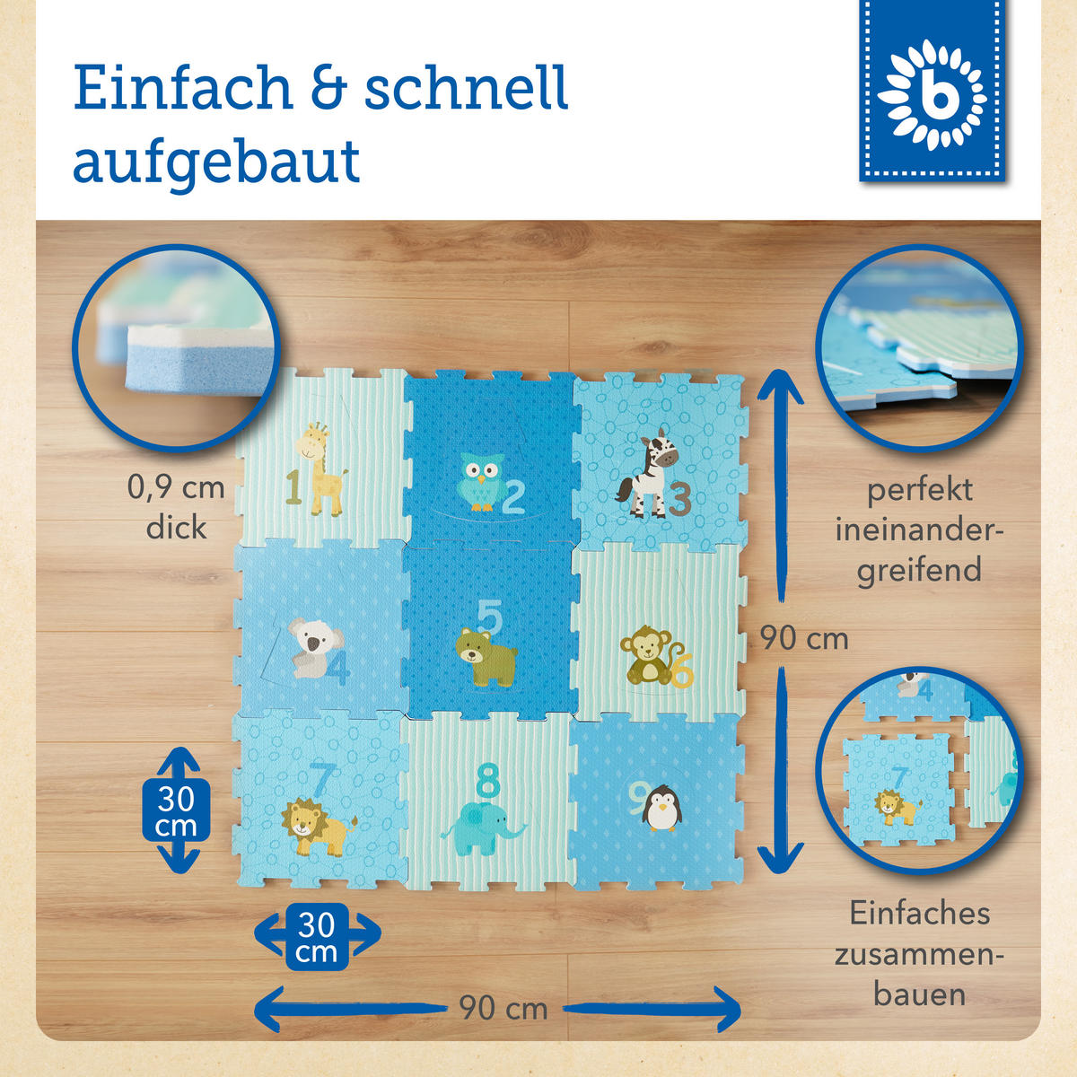PUZZLEMATTE Tiere für Kinder - Blau, Kunststoff (30/30cm) - Bieco Spielwaren