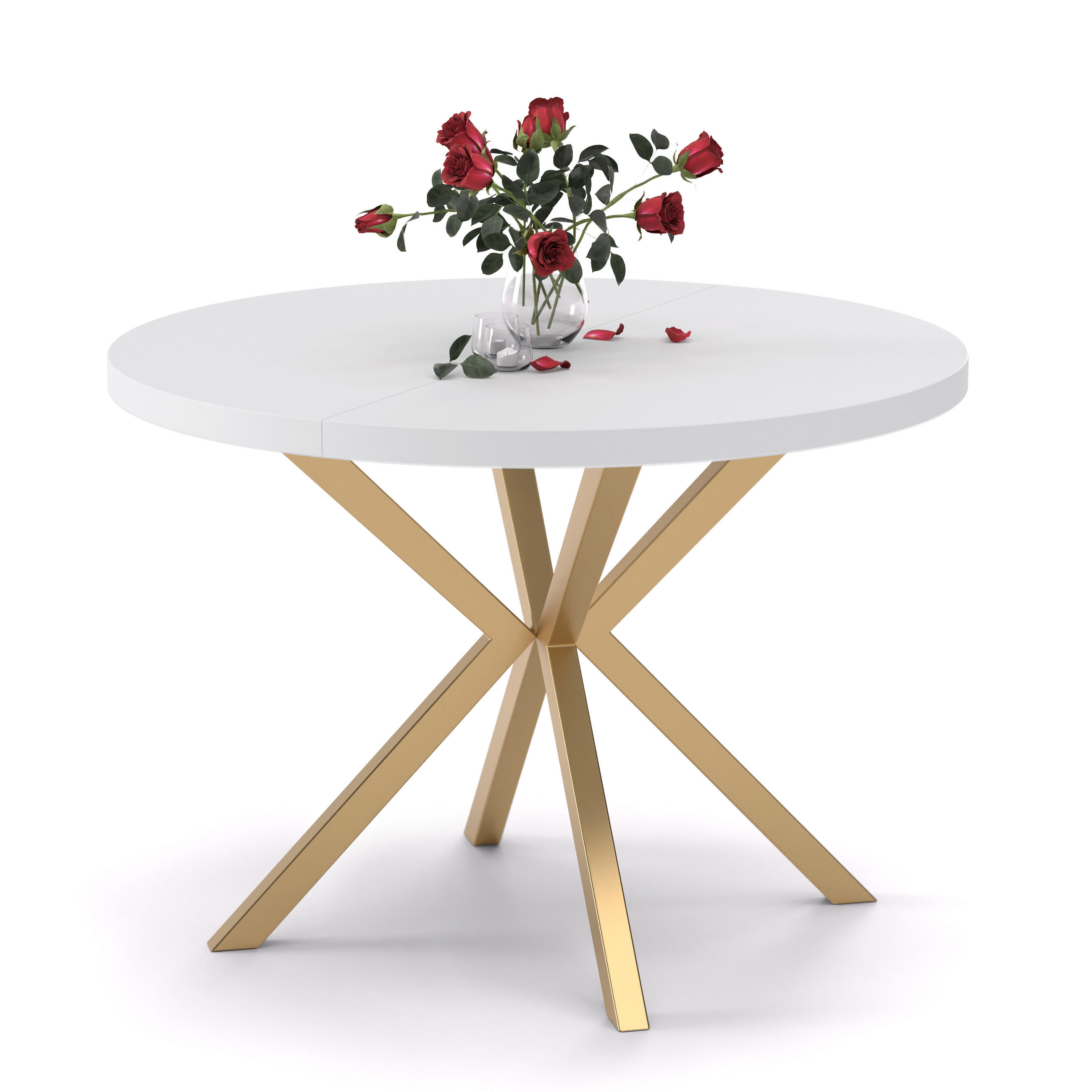 AUSZIEHTISCH MILTON 100-176/76 cm mit Metallgestell, Gold / Arktisweiß - Goldfarben/Weiß, Holzwerkstoff/Metall (100/100/76cm) - Idohome