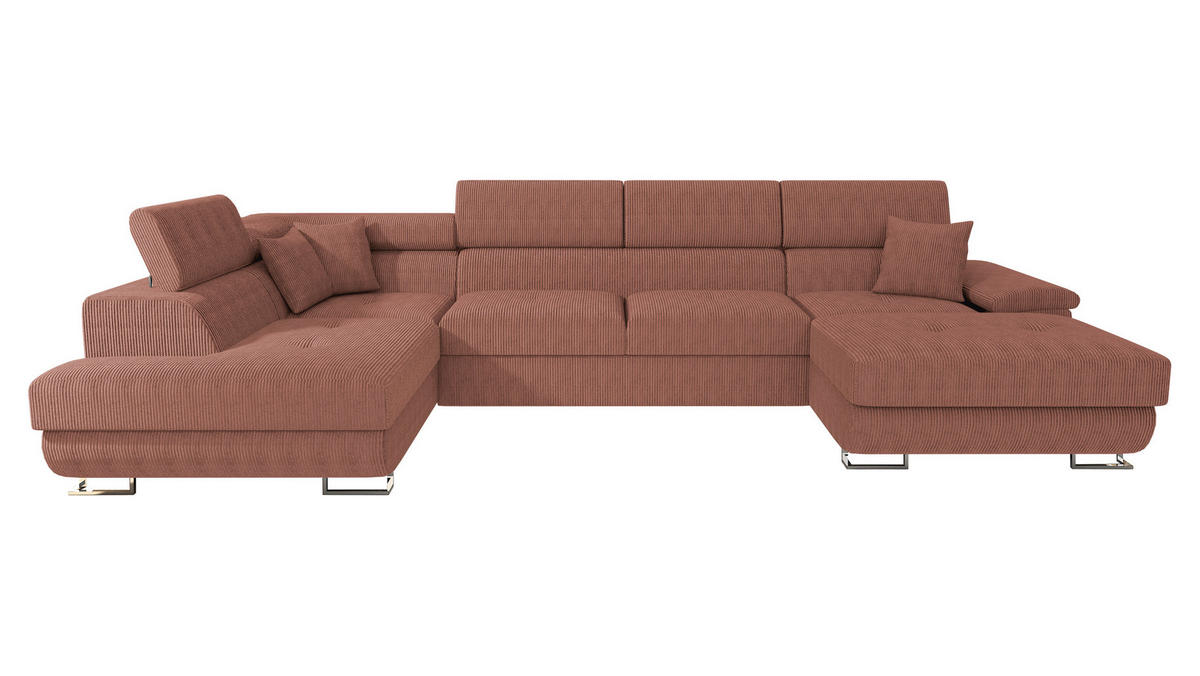 WOHNLANDSCHAFT Cotere Bis Cord, Seite: Links - Rosa, Holz (345/91/202cm) - MIRJAN24