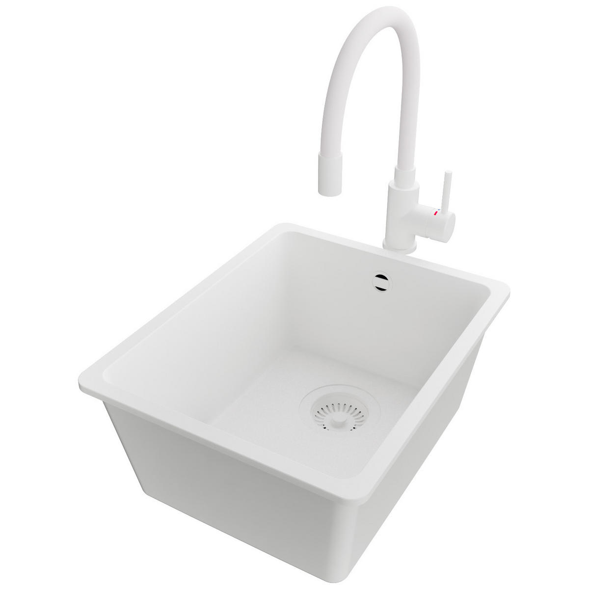 GRANITSPÜLE Venedig Slim Easy, 2-er set Alles Weiß 36/44 cm 1 Becken + Küchenarmatur 38/14 cm + Ablauf-Set ab 40er Unterschrank - Weiß, Kunststoff (36/20/44cm) - Primagran