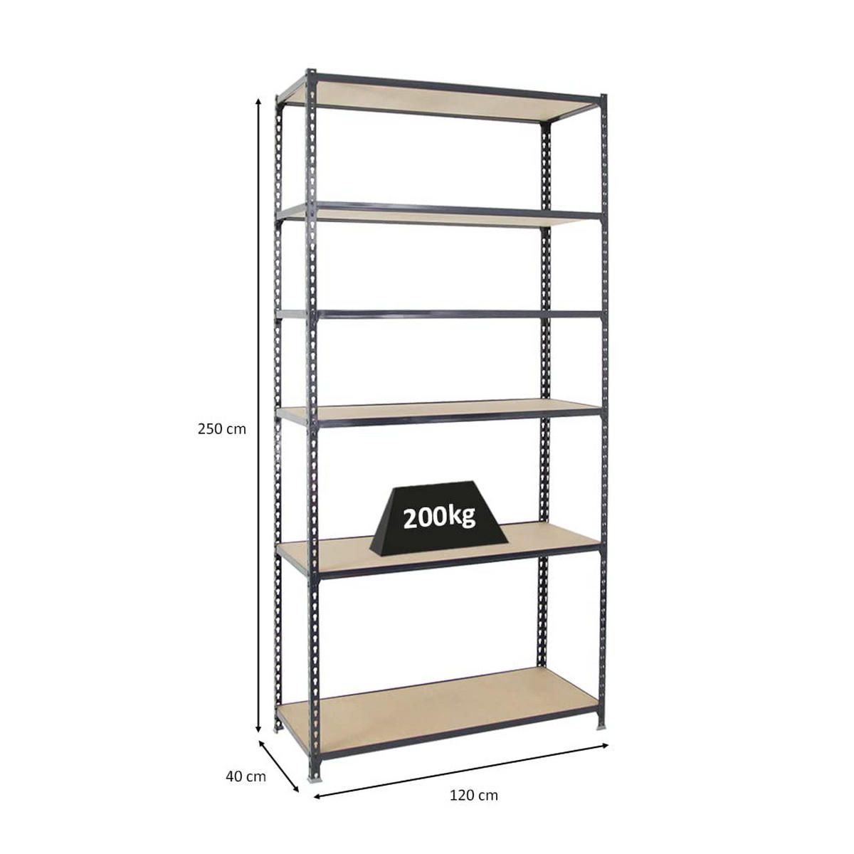 SCHWERLASTREGAL Giant Muli HxBxT 250 x 120 x 40 cm 6 Fachböden Fachlast 200 kg Anthrazit - Anthrazit, Metall (120/250/40cm) - PROREGAL