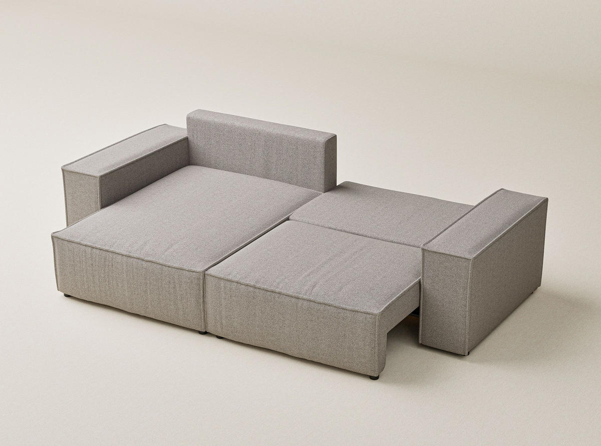 ECKSOFA MIT SCHLAFFUNKTION Zaya Seidengrau Webstoff - Beige/Schwarz, Holz/Holzwerkstoff (255/148cm) - Maison de Reve