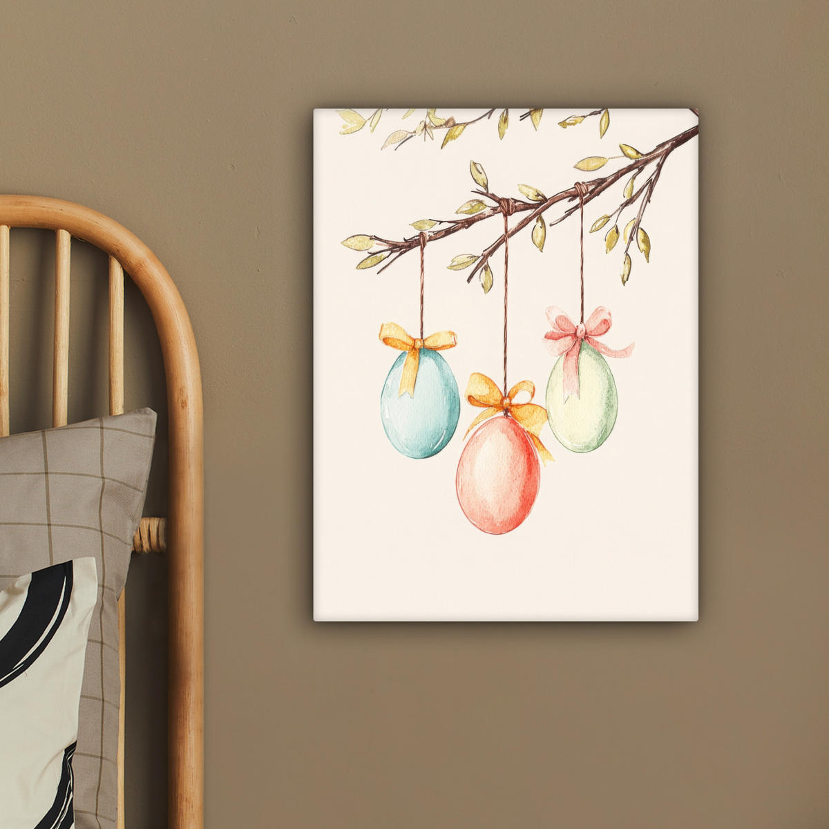 LEINWANDBILD Osterkuchen - Schleife - Eier Room Decor 30x40 cm - Creme, Textil (30/40cm) - MuchoWow