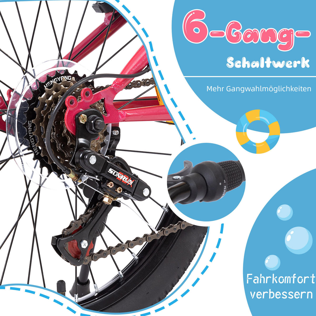 KINDERFAHRRAD 20 Zoll - Rosa mit V-Bremsen und 6-Gang-Schaltung - Stahlrahmen - Rosa, Metall (84cm) - Oxeza
