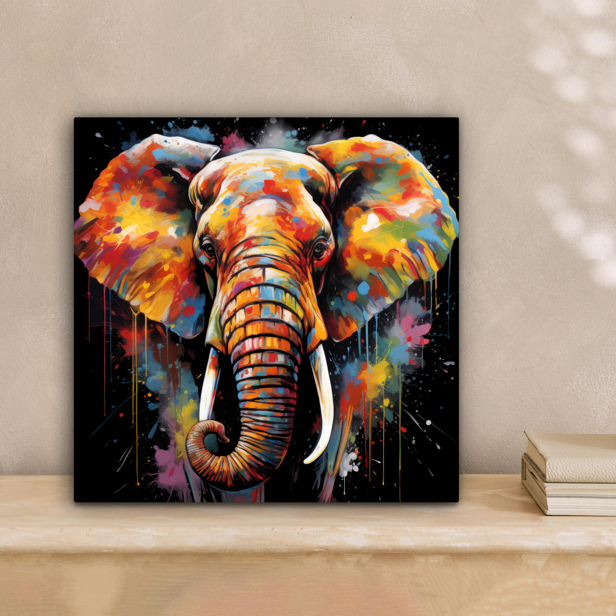 LEINWANDBILD Elefant - Graffiti - Schwarz - Tiere - Farben 20x20 cm - Schwarz, Textil (20/20cm) - MuchoWow