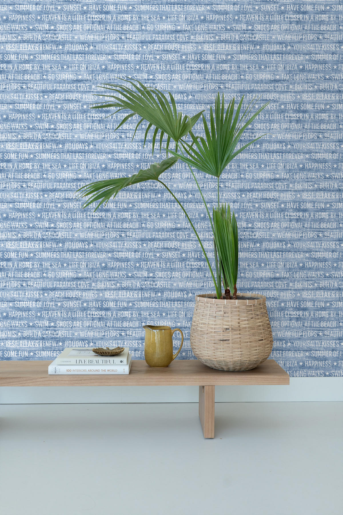 TAPETE sommerliche Texte 53 cm x 10.05 m - Blau, Papier (53/1000cm) - ESTAhome