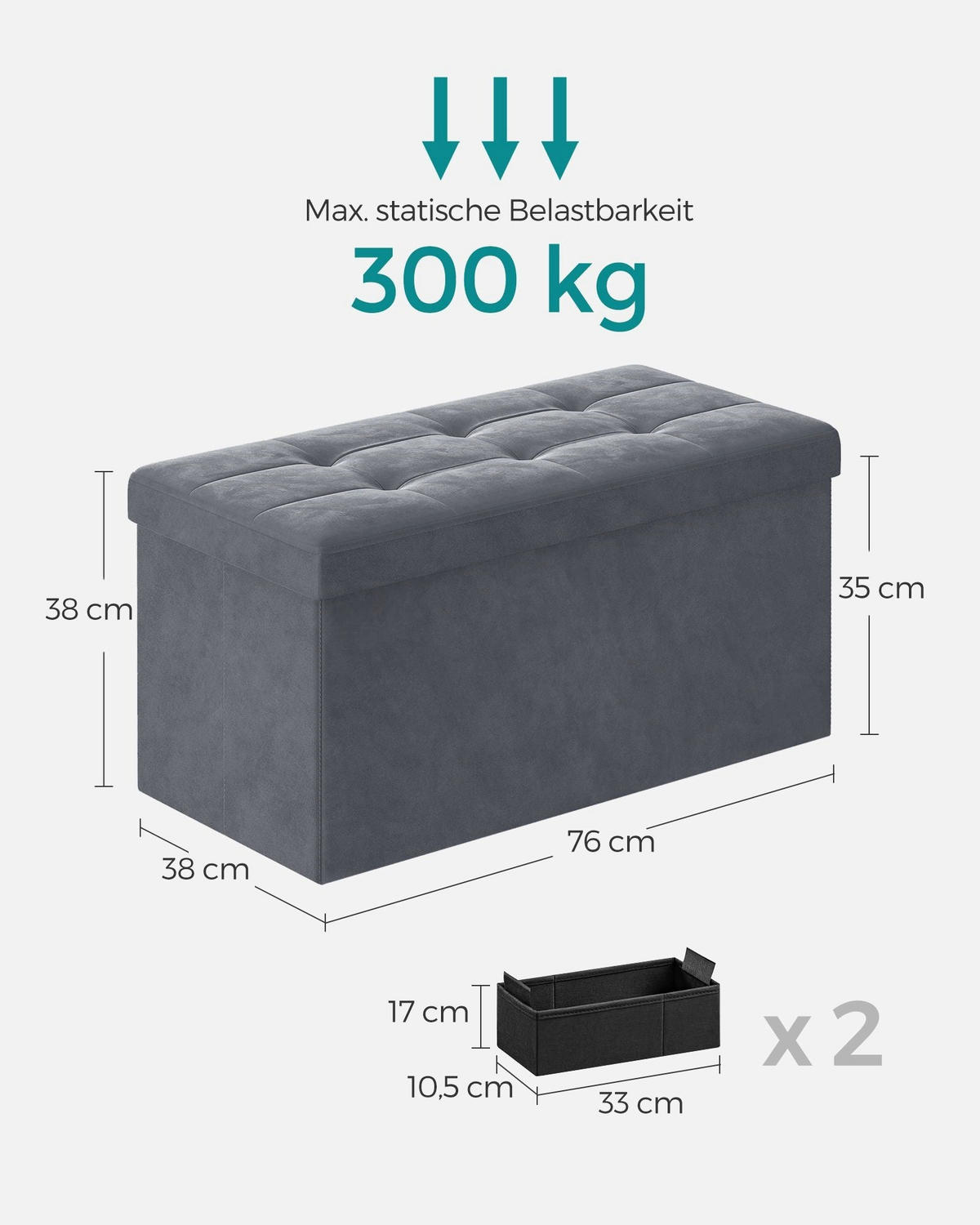 SITZBANK LUSAKA - Grau, Holzwerkstoff (76/38/38cm) - Hansiro