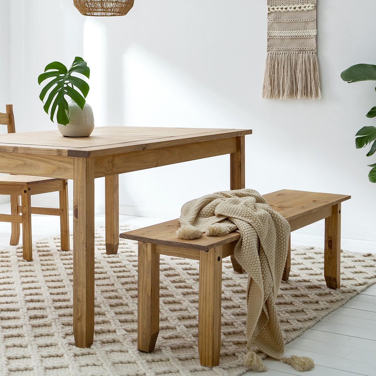 SITZBANK Finca Rustica - Kiefer massiv - Kiefer Natur - Kieferfarben, Holz (160/45/35cm) - home24