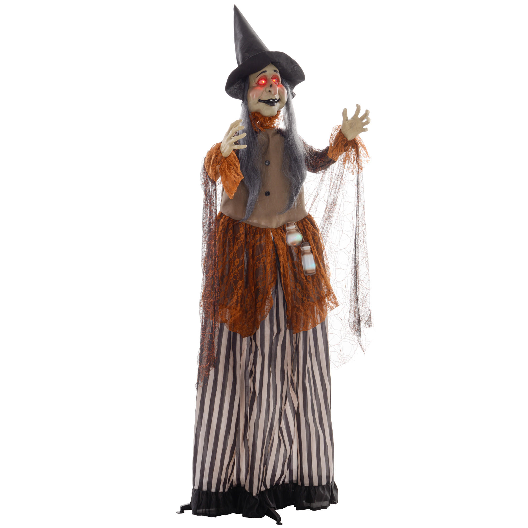 HALLOWEEN DECORATIONS 183cm Halloween-Hexe mit LED-Lichter, Soundfunktion - Schwarz, Kunststoff/Metall (60/183/18cm) - HOMCOM