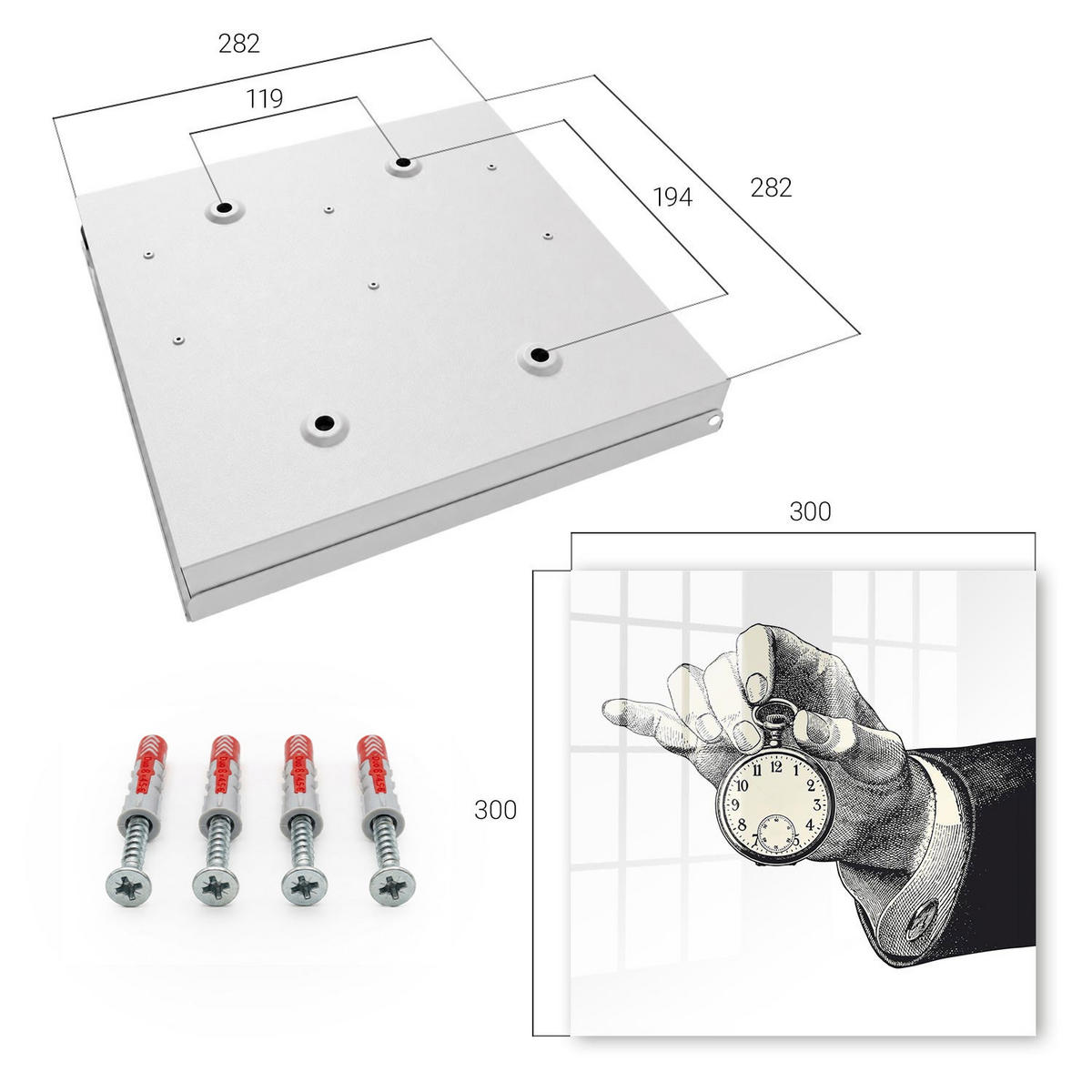 SCHLÜSSELBOX Weiß 30x30 cm – Türöffnung nach rechts - Taschenuhr - Weiß, Metall (30/30/5cm) - TULUP