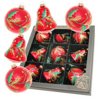 CHRISTBAUMSCHMUCK Ilex-Design Rot 8cm (Glas / 9 Stk.) - Rot, Glas (8/8/4cm) - Krebs Glas Lauscha