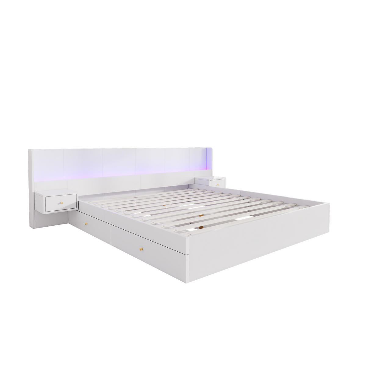 STAURRAUMBETT 180/200 cm DE-02711, mit LED, Steckdosen und 2 Nachttischen, in Weiß - Weiß, Holzwerkstoff (180/200cm) - ComfortXL