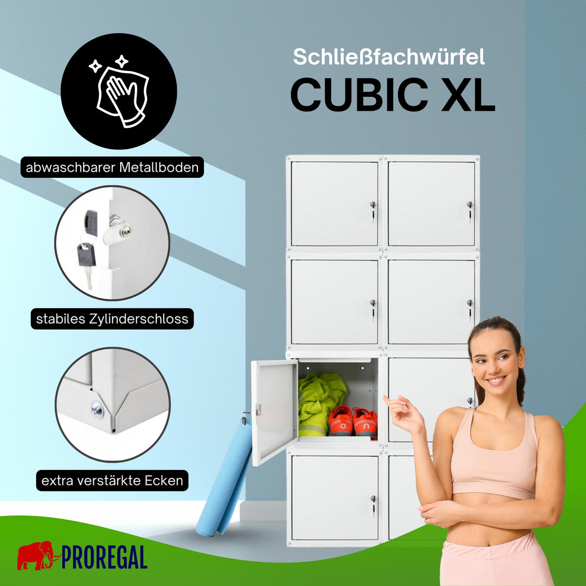 SCHLIESSFACHWÜRFEL Cubic 8er-Set XL 45x45x45 cm Grau - Grau, Metall (90/180/45cm) - PROREGAL