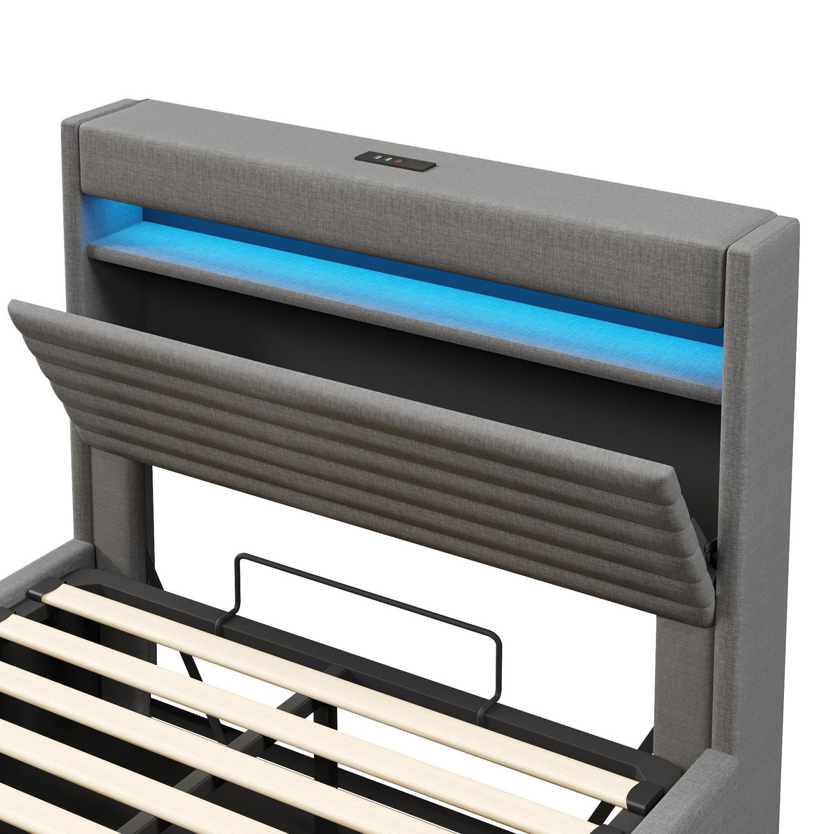 POLSTERBETT 140/200 cm in Grau mit Bettkasten, LED und USB Leinen - Grau, Holzwerkstoff/Textil (140/200cm) - STILVORA