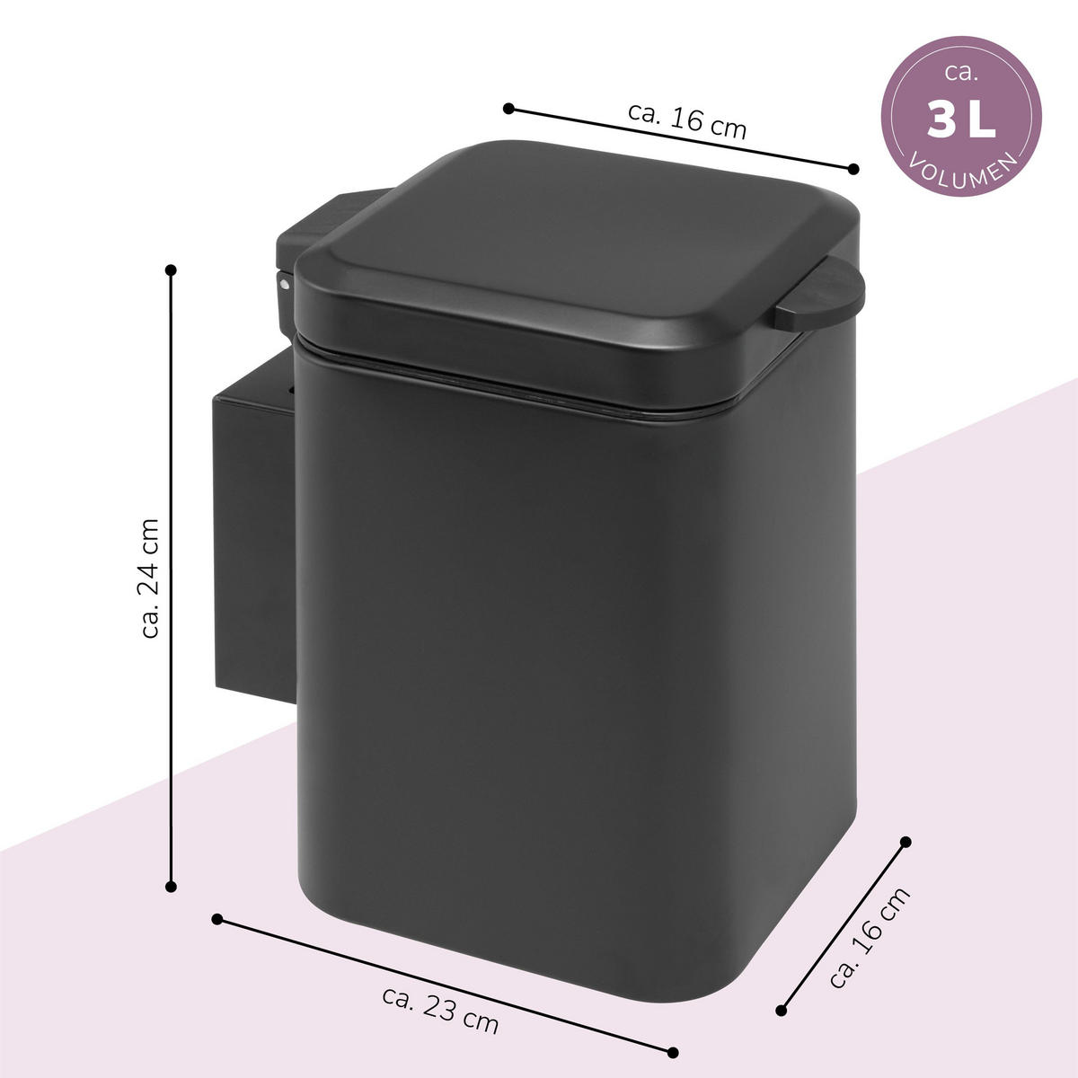 WAND-KOSMETIKEIMER 3 Liter, schwarz - Schwarz, Metall (16/24/23cm) - bremermann