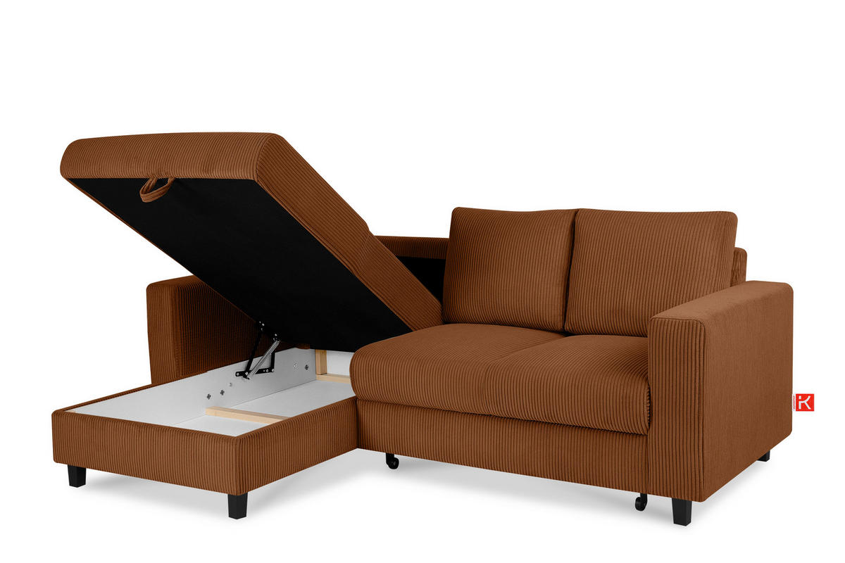 ECKSCHLAFSOFA EGRET Links mit Bettkasten, Cord-Stoff, orange - Orange, Textil (234/90cm) - KONSIMO®